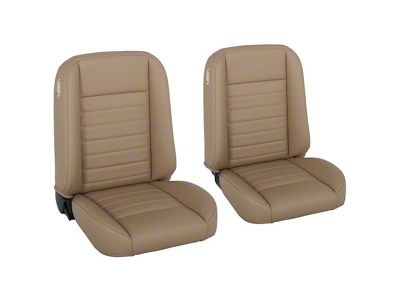 Cruiser Collection Classic Bucket Seats with Seat Mounting Brackets; Baja Tan Salerno Vinyl with Tan Stitching (79-98 Mustang)