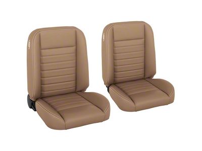 Cruiser Collection Classic Bucket Seats with Seat Mounting Brackets; Baja Tan Salerno Vinyl with White Stitching (15-23 Mustang)