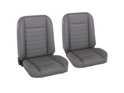 Cruiser Collection Classic Bucket Seats with Seat Mounting Brackets; Medium Earth Grey Vinyl with Black Stitching (79-98 Mustang)