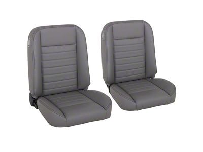 Cruiser Collection Classic Bucket Seats with Seat Mounting Brackets; Medium Earth Grey Vinyl with Black Stitching (15-23 Mustang)
