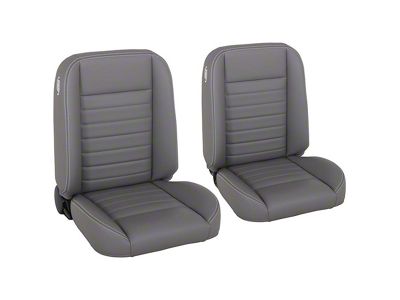 Cruiser Collection Classic Bucket Seats with Seat Mounting Brackets; Medium Earth Grey Vinyl with White Stitching (99-04 Mustang)