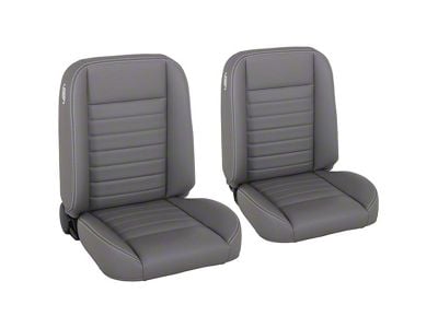 Cruiser Collection Classic Bucket Seats with Seat Mounting Brackets; Medium Earth Grey Vinyl with White Stitching (05-14 Mustang)
