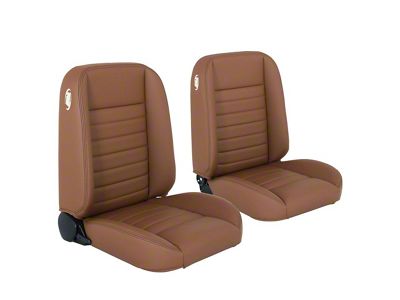 Cruiser Collection Classic Bucket Seats with Seat Mounting Brackets; Saddle Brown Vinyl with Brown Stitching (15-23 Mustang)