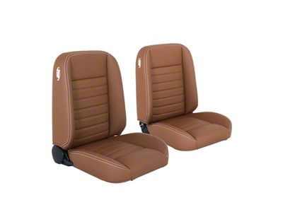 Cruiser Collection Classic Bucket Seats with Seat Mounting Brackets; Saddle Brown Vinyl with White Stitching (99-04 Mustang)