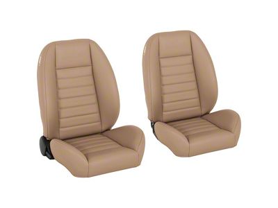 Cruiser Collection Low Back Bucket Seats with Seat Mounting Brackets; Baja Tan Salerno Vinyl with Tan Stitching (99-04 Mustang)