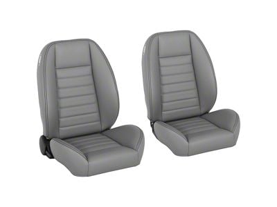 Cruiser Collection Low Back Bucket Seats with Seat Mounting Brackets; Medium Earth Grey Vinyl with Black Stitching (99-04 Mustang)