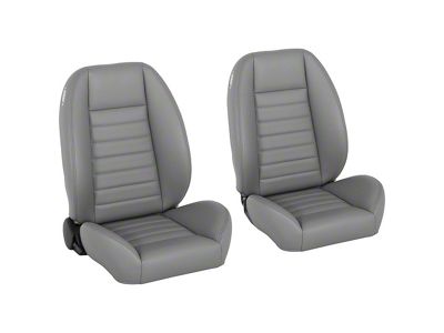 Cruiser Collection Low Back Bucket Seats with Seat Mounting Brackets; Medium Earth Grey Vinyl with Grey Stitching (99-04 Mustang)