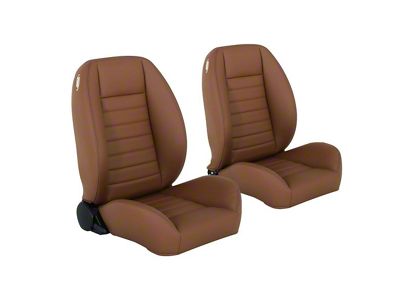 Cruiser Collection Low Back Bucket Seats with Seat Mounting Brackets; Saddle Brown Vinyl with Brown Stitching (15-23 Mustang)