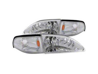 Crystal Headlights; Chrome Housing; Clear Lens (94-98 Mustang)