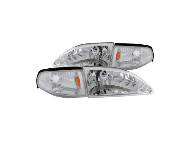 Crystal Headlights; Chrome Housing; Clear Lens (94-98 Mustang)