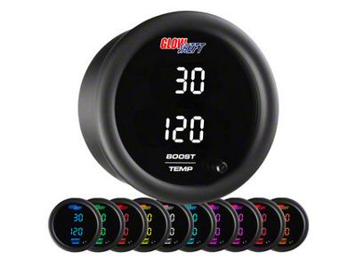 Digital Dual Boost/Vacuum and Temperature Gauge; Black 10 Color (Universal; Some Adaptation May Be Required)