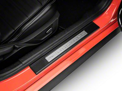 Door Sill Surround Accent Trim; Domed Carbon Fiber (15-23 Mustang)