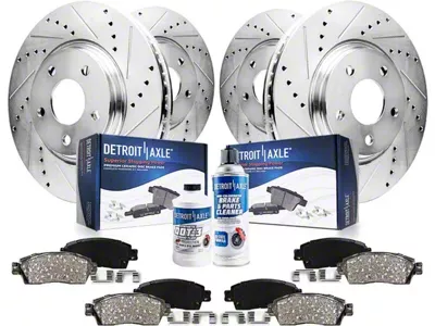 Drilled and Slotted Brake Rotor, Pad, Brake Fluid and Cleaner Kit; Front and Rear (05-10 Mustang V6)