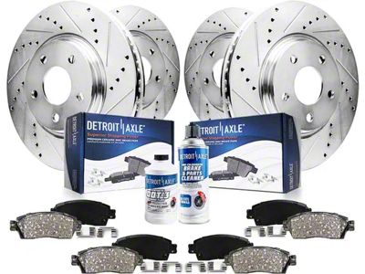 Drilled and Slotted Brake Rotor, Pad, Brake Fluid and Cleaner Kit; Front and Rear (05-10 Mustang GT)