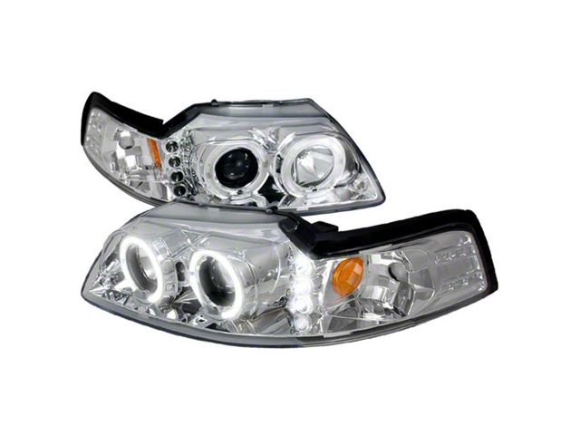Dual Halo Projector Headlights; Chrome Housing; Clear Lens (99-04 Mustang)