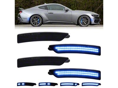 Dynamic LED Side Markers; Blue; Smoked (24-26 Mustang)