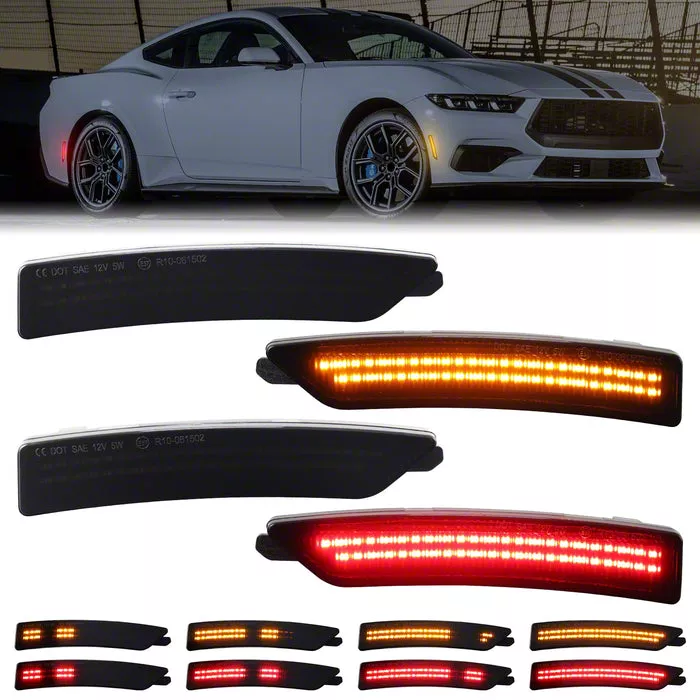Mustang Dynamic LED Side Markers; Red/Amber; Smoked (24-26 Mustang ...