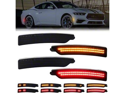 Dynamic LED Side Markers; Red/Amber; Smoked (24-26 Mustang)