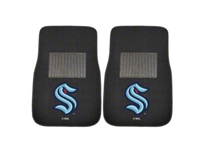 Embroidered Front Floor Mats with Seattle Kraken Logo; Black (Universal; Some Adaptation May Be Required)