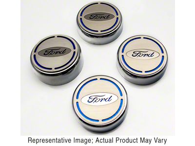 Engine Cap Covers with Ford Oval Logo; Brushed Black (15-17 Mustang GT, EcoBoost, V6)