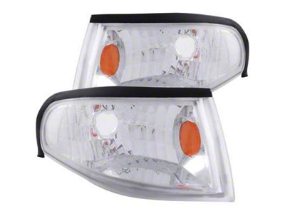 Euro Style Corner Lights; Chrome Housing; Clear Lens (94-98 Mustang)