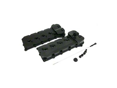 Top Street Performance Fabricated Aluminum Valve Covers; Black Anodized (11-17 Mustang GT)