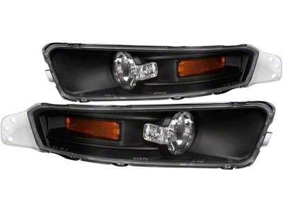 Factory Style Bumper Lights; Matte Black (05-09 Mustang)