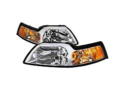 Factory Style Crystal Headlights; Chrome Housing; Clear Lens (99-04 Mustang)