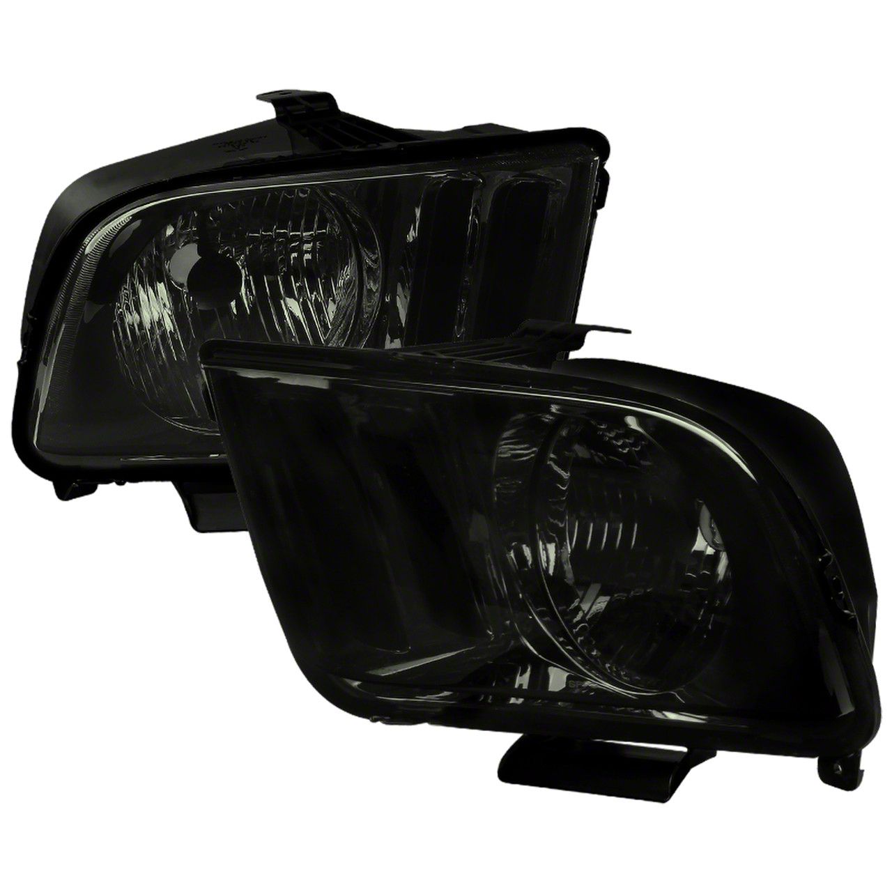 Mustang Factory Style Crystal Headlights; Chrome Housing; Smoked Lens