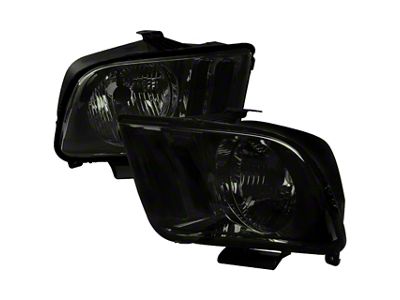 Factory Style Crystal Headlights; Chrome Housing; Smoked Lens (05-09 Mustang w/ Factory Halogen Headlights, Excluding GT500)
