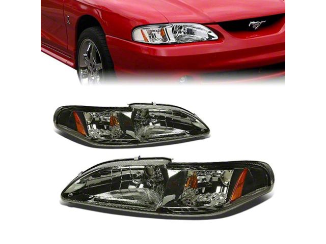Factory Style Headlights; Chrome Housing; Smoked Lens (94-98 Mustang)