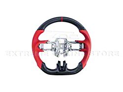 Factory Style Perforated Leather Steering Wheel without Button Covers; Carbon Fiber with Red Strip (15-17 Mustang w/o Heated Steering Wheel)