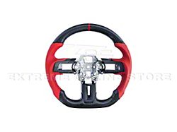 Factory Style Perforated Leather Steering Wheel with Button Covers; Carbon Fiber with Red Strip (15-17 Mustang w/o Heated Steering Wheel)