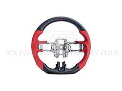 Factory Style Perforated Leather Steering Wheel without Button Covers; Carbon Fiber with Red Strip (18-23 Mustang w/o Heated Steering Wheel)