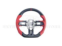 Factory Style Perforated Leather Steering Wheel with Button Covers; Carbon Fiber with Red Strip (18-23 Mustang w/o Heated Steering Wheel)