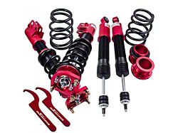 Front and Rear Coil-Over kit with 24-Way Damper Adjustment; Red (94-04 Mustang)