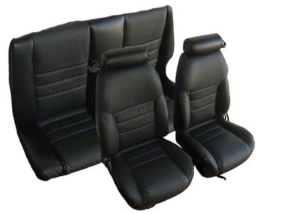 Front Bucket and Rear Bench Seat Upholstery Kit; Leather with Matching Vinyl Trim (94-96 Mustang GT Convertible)
