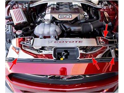 Front Header Plates with Coyote Logo; Polished with Brushed Trim; Orange Fury (15-17 Mustang GT)