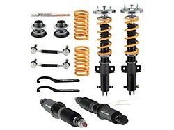 Front and Rear Coil-Over Kit with 24-Way Damper Adjustment; Black with Gold Spring (05-14 Mustang GT, V6)