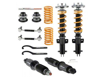 Front and Rear Coil-Over Kit with 24-Way Damper Adjustment; Black with Gold Spring (05-14 Mustang GT, V6)