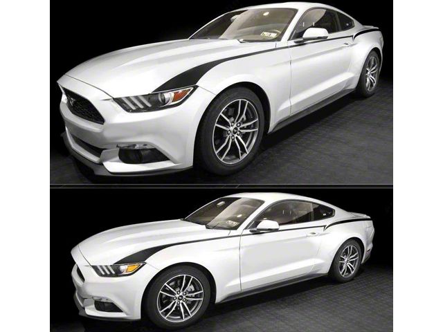 Front to Rear Side Accent Stripes; Matte Black (18-23 Mustang Fastback)