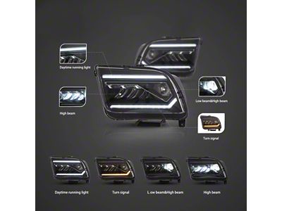 Full LED Dual Beam Headlights; Black Housing; Clear Lens (05-09 Mustang w/ Factory Halogen Headlights, Excluding GT500)
