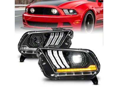 Full LED Projector Headlights; Black Housing; Clear Lens (13-14 Mustang)
