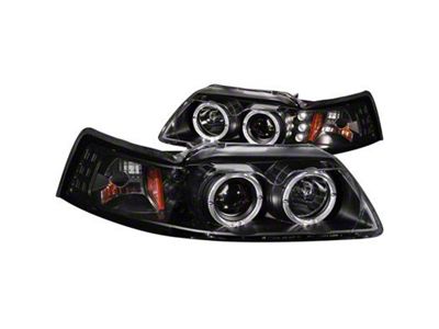 G2 Dual Halo Projector Headlights; Black Housing; Clear Lens (99-04 Mustang)