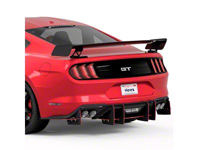 Genali VR2 Rear Diffuser; Forged Carbon Fiber Vinyl (18-23 Mustang GT; 19-23 Mustang EcoBoost w/ Active Exhaust)