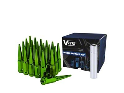 Green Spike Lug Nuts; M14x1.5; Set of 32 (15-25 Mustang)