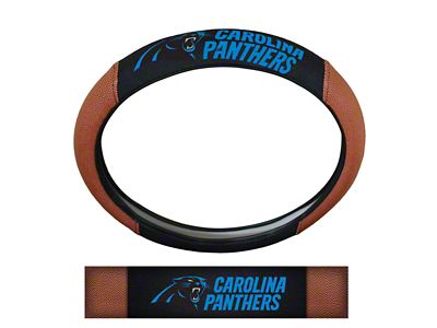 Grip Steering Wheel Cover with Carolina Panthers Logo; Tan and Black (Universal; Some Adaptation May Be Required)