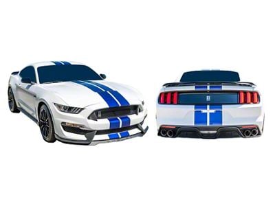 GT350 2-Color Style Lemans Racing Stripes; Blue Metallic/Red (15-20 Mustang GT350)