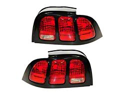 Halogen Tail Lights; Black Housing; Red Lens (96-98 Mustang)