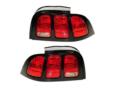 Halogen Tail Lights; Black Housing; Red Lens (96-98 Mustang)